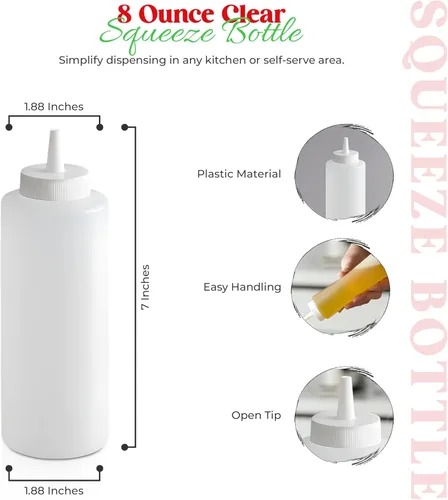 Vista 4 de OCS Parts Paquete de 6 botellas exprimibles de 8 onzas, fáciles de apretar, aptas para lavavajillas, para condimentos y salsa (transparente)