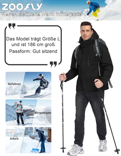 Vista 6 de Chaqueta de esquí para hombre, impermeable, con forro de vellón, abrigo de nieve cálido, cortavientos, con capucha, para el invierno