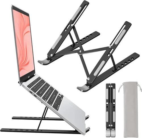Soporte para laptop de escritorio, soporte de aluminio para MacBook, elevador de computadora para escritorio, soporte portátil plegable ajustable