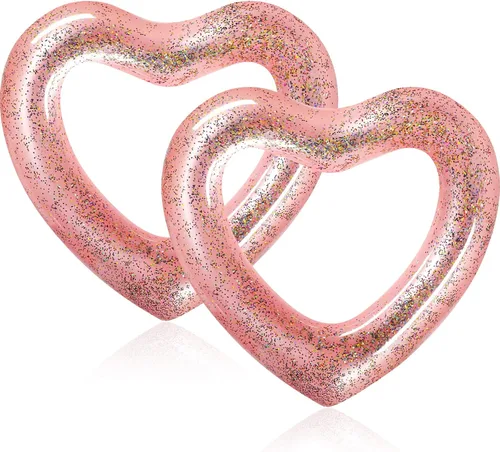 Vista 10 de Sumind 2 flotadores inflables de corazón para piscina, 47.3 x 39.4 pulgadas, flotadores de despedida de soltera en forma de corazón, tubo para boda