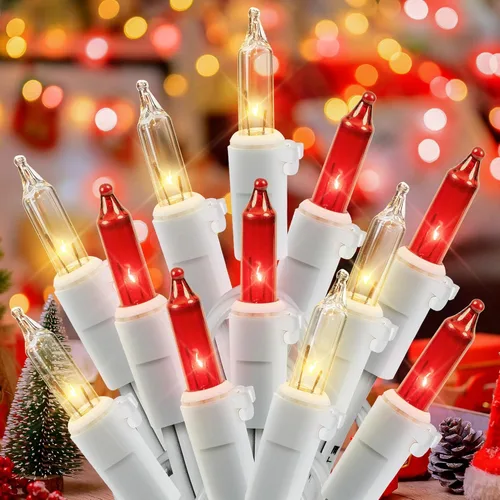 Vista 9 de Hopolon 2PACK Juego de 50 luces de Navidad transparentes con cable blanco, juego de 50 luces de cuerda incandescentes mini para vacaciones, árbol