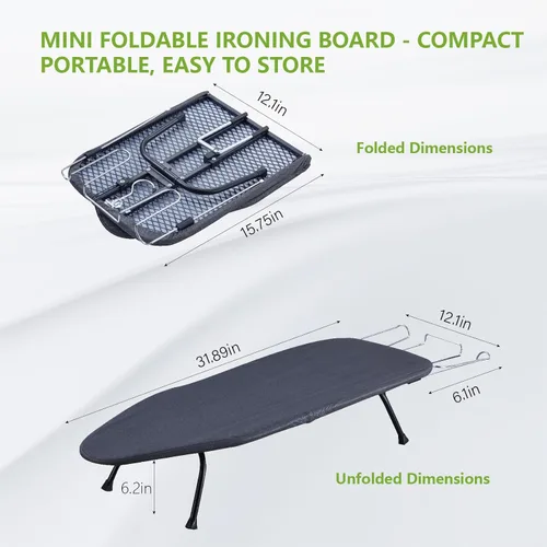 Vista 2 de Tabla de Planchar Plegable de Mesa con Soporte para Plancha, Tabla de Planchar Portátil Pequeña con Cubierta de Algodón Resistente al Calor, Mini
