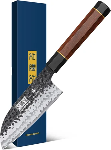 HOSHANHO - Cuchillo Santoku de 5 pulgadas, cuchillo de chef japonés profesional de acero de alto carbono, cuchillo de cocina ultra afilado con mango