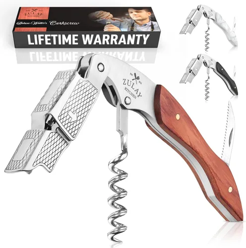 Zulay - Abridor de vino profesional con cortador de papel de aluminio y removedor de tapas, abridor de botellas de vino con doble bisagra, llave