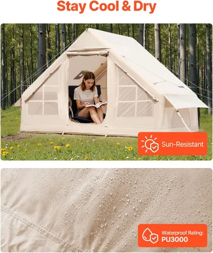 Vista 4 de VEVOR Inflatable Tents for Camping, Easy Setup Blow up Tent with Hand Pump, 4 Season Glamping Tent with Stove Jack, Doors & Mesh Windows, Storage