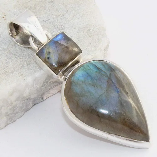 925 Sterling silver pendant two stone labradorite pendant jewelry semi precious gemstone jewelry Christmas gift for sister