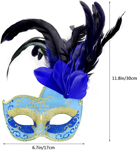 Vista 8 de Máscara con plumas para mascarada, Halloween, baile, Navidad, fiesta de disfraces y Mardi Gras, para mujer y hombre