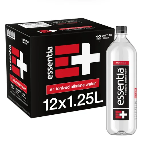 Essentia Water LLC , 99.9% puro, infundido con electrolitos para un sabor suave, pH 9.5 o superior; agua alcalina ionizada, negro, 42.3 onzas