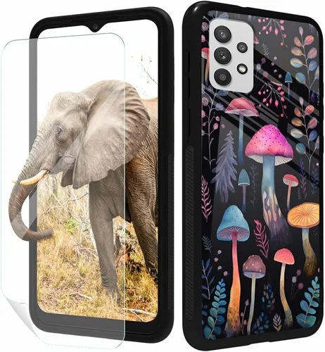 Vista 11 de for Samsung Galaxy A17 5G Phone Case 6.7" with Screen Protector Slim Tempered Glass Back Cover A Purple Cat Design Shockproof Protective Case for