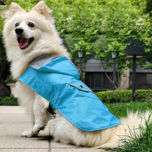 Vista 6 de Impermeable para perros pequeños, chaqueta de lluvia para cachorros, reflectante, impermeable, ropa para mascotas, poncho, ropa de invierno, cálido