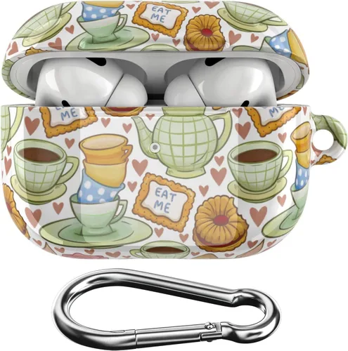 Vista 8 de Funda compatible con Airpods Pro y Pro 2 Airpods 3-2-1 Gen carcasa de plástico protectora portátil llavero elegante estampado de hojas tropicales