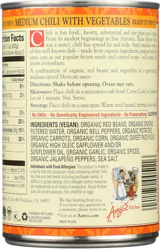 Vista 2 de Amy's Organic Chili with Vegetables Medium- 14.7 oz
