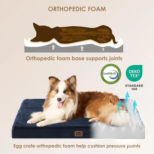 Vista 5 de EHEYCIGA Camas ortopédicas XL para perros extragrandes con funda extraíble lavable, color azul marino, 44 x 32 pulgadas