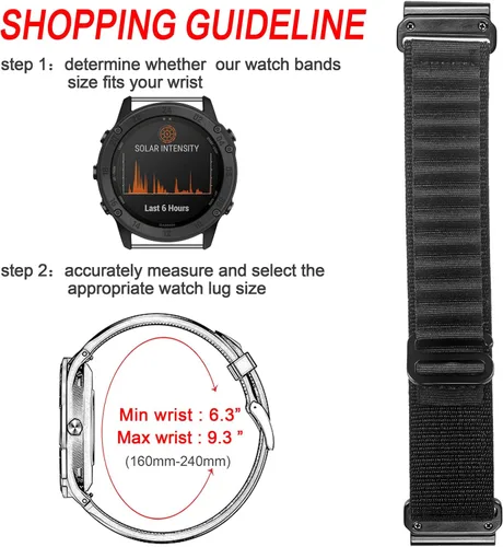 Vista 6 de Compatible con Garmin, correa deportiva de nailon tejido resistente con gancho en G para fēnix/Forerunner/Vivoactive/Approach/MARQ/quatix/D2 Series