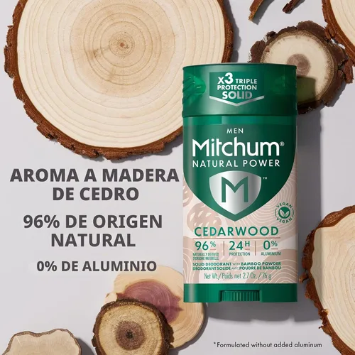 Vista 2 de Mitchum Desodorante Natural Power para hombre sólido, madera de cedro, 2.7