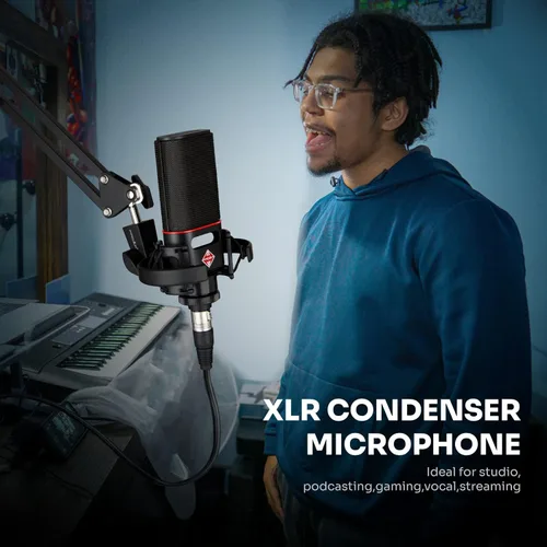 Vista 9 de XLR Micrófono de condensador cardioide XLR con diafragma grande de 0.98 pulgadas para computadora PC Metal Micrófono de estudio profesional