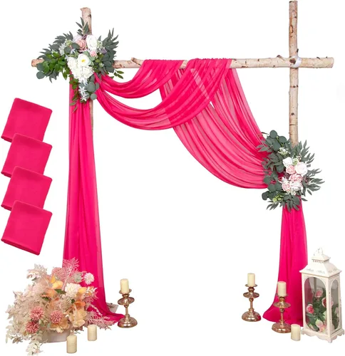 Vista 18 de AMZLOKAE Cortinas de arco de boda negras, 2 paneles de tela de gasa roja de 18 pies, arco de boda, 6 yardas, ceremonia de boda, recepción