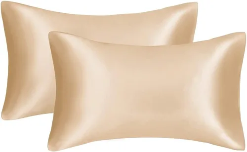 Vista 30 de Juego de 2 fundas de almohada de seda satinada de lujo para cabello y piel, fundas de almohada de satén con cierre de cremallera (estándar