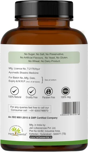 Vista 3 de Herb Essential Tabletas de extracto de Karela de 500 mg, 60 tabletas vegetarianas, Momordica Charantia, hierba ayurvédica tradicional natural, buena