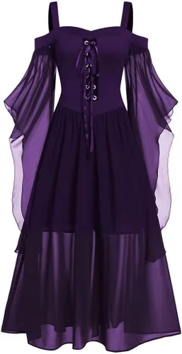 SHOPESSA Disfraz medieval para mujer, manga de mariposa, vestido maxi con hombros descubiertos, vestido de corsé steampunk para mujer, ropa gótica