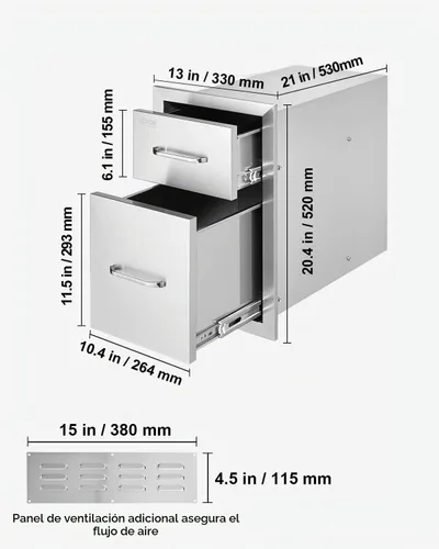 Vista 2 de VEVOR Cajones de cocina al aire libre 13"W x 20.5"H x 21"D Acero inoxidable