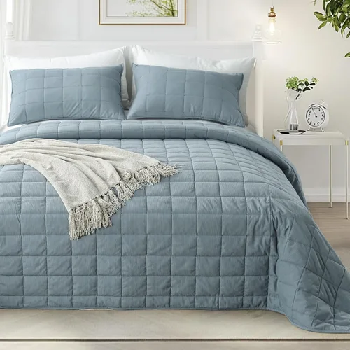 Vista 21 de KASENTEX - Juego de edredón de microfibra con relleno alternativo blanco, lavable a máquina, unicolor, tamaño individual con 2 fundas, color azul