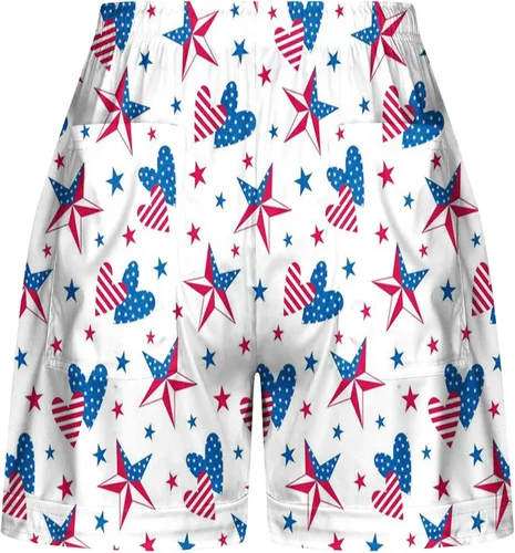 Vista 4 de Soft Comfy Activewear Lounge Shorts for Women Independence Day American Flag Drawstring Elastic Waist Shorts 2023