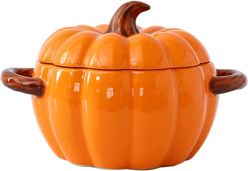 Olla holandesa con tapa, cacerola de postre de cerámica de calabaza, mini fuente para hornear, lindo cuenco de calabaza, olla holandesa de cerámica