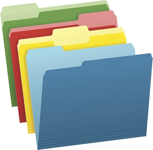 Pendaflex Carpetas de archivos de dos tonos, tamaño carta, colores surtidos (verde brillante, amarillo, rojo, azul), pestañas de corte 1/3, surtido