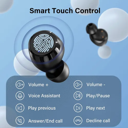 Vista 6 de Auriculares Bluetooth inalámbricos de 60 horas de reproducción con pantalla de alimentación dual y IPX7 impermeable con control táctil estéreo