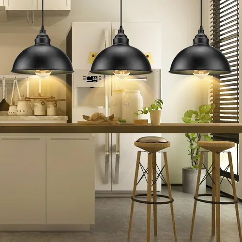 Vista 6 de Lámpara colgante enchufable, luces colgantes de 15 pies con cable de enchufe, interruptor de encendido/apagado, lámpara colgante industrial