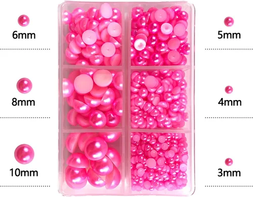 Vista 2 de Cuentas de perlas semicirculares planas para arte de uñas de perlas, manualidades, decoración de boda (2/3/4/5/6/8/0.394 in) (L-rosa melocotón)