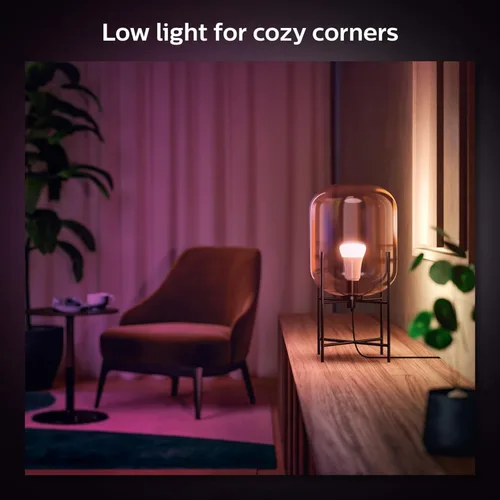 Vista 7 de Philips Hue Bombilla LED inteligente A19 de 60 W, luz blanca y Color Ambiance que cambia de color, 1 paquete, 800 lúmenes, E26, interior, control
