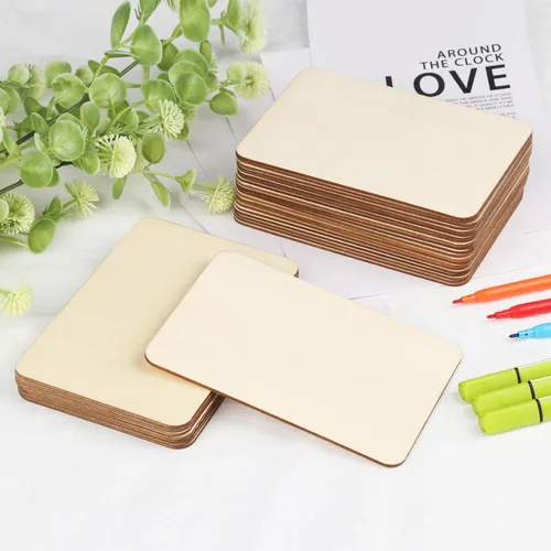 Vista 4 de 80 piezas rectangulares de madera sin terminar, azulejos de madera natural de 4 x 6 pulgadas para manualidades, pintura, tallado y decoración