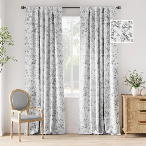 Vista 47 de jinchan Cortinas Opacas Florales 95% de 63 Pulgadas de Largo, Cortina Opaca con Flores Impresas Azules para Dormitorio con Bolsillo para Varilla
