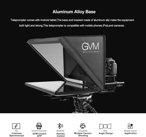 Vista 6 de GVM - Kit de teleprompter para cámaras digitales/videocámaras, kit de teleprompter portátil de 18.5 pulgadas con control remoto y aplicación