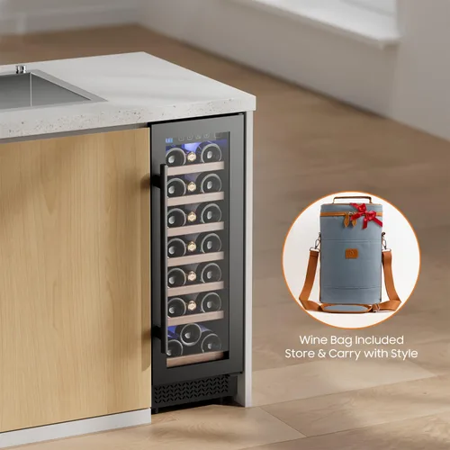 Vista 8 de Refrigerador de vino de 12 pulgadas, refrigerador de vino de 21 botellas integrado o independiente con compresor de puerta de vidrio templado