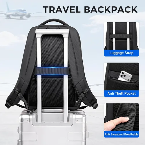 Vista 6 de Mochila de viaje para laptop expandida, Negro, Grande, Mochila expandida