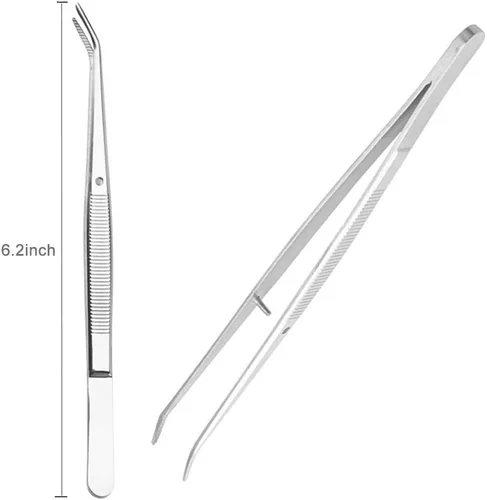 Vista 5 de Herramientas dentales - Pinzas de acero inoxidable con punta dentada curvada Pinzas multiusos para cuidado bucal familiar Limpieza dental dental
