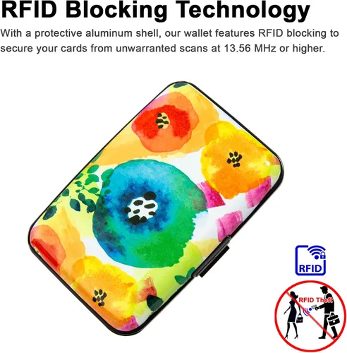 Vista 3 de Tarjetero pequeño con bloqueo RFID, cartera de metal delgado de aluminio, para mujeres y hombres