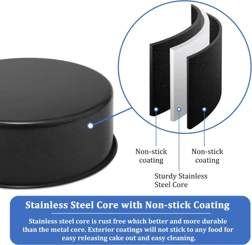 Vista 4 de P&P CHEF Molde para pasteles de 9.5 pulgadas, antiadherente, redondo, para hornear, juego de moldes para tartas para cumpleaños, bodas, 2.94
