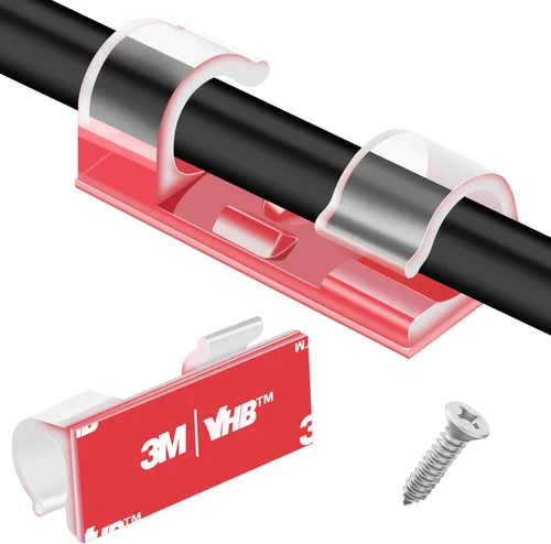 Vista 8 de XHF 50 piezas medianas Clips de cable autoadhesivos negros, clips de cable Organización de cables Soporte de cable para debajo del escritorio