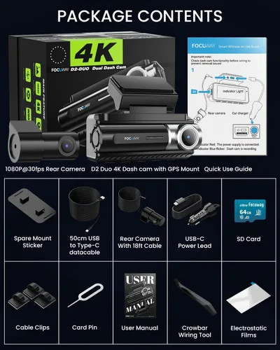 Vista 9 de Cámara de salpicadero delantera y trasera 4K con WiFi 5G GPS incorporado, control por voz, pantalla IPS de 3.39 pulgadas, cámara doble para coche