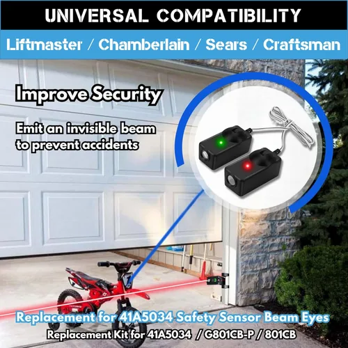 Vista 2 de 41A5034 Kit de sensores de seguridad para ojos y soportes, compatible con Craftsman Liftmaster Sears Chamberlain - Abridores de puerta de garaje