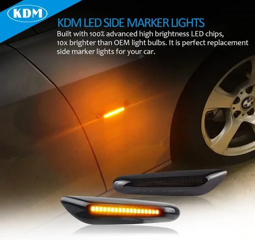 Vista 4 de KDM Luces LED de marcador lateral para guardabarros para BMW E90 E91 E92 E93 E46 E60 E61 E81 E82 E87 E88 E83 X3 E84 X1 325i 328i 335i 330i, señal