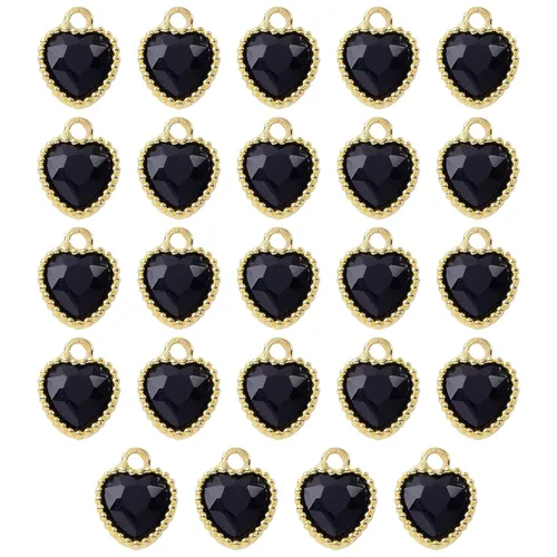 24Pcs Heart Charms Single Crystal Pendant Gold Plated Alloy for Jewellery Making DIY Craft Bracelet Necklace Earring