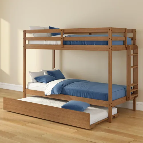 Vista 29 de Grain & Grove - Litera de dos camas con oso, estructura de litera resistente para niños, litera de madera contrachapada con escalera, barandilla