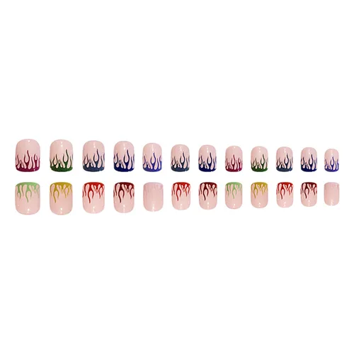 Vista 83 de Uñas postizas cuadradas cortas a presión, uñas postizas azules de cobertura completa con diseños de remolinos, uñas acrílicas brillantes de línea