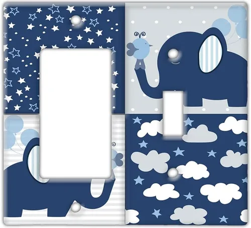Vista 7 de Decorative Wall Switch Cover Plate - Baby Elephant in Blue Decor Switch Plate - Cute Illustration Perfect for Nursery Room With Lots of Blues