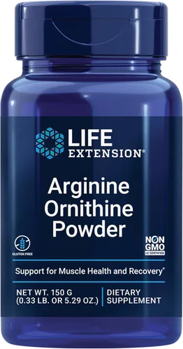 Life Extension Arginina Ornitina en polvo, promueve la salud muscular y la recuperación, sin gluten, sin OMG, peso neto de 5.29 oz